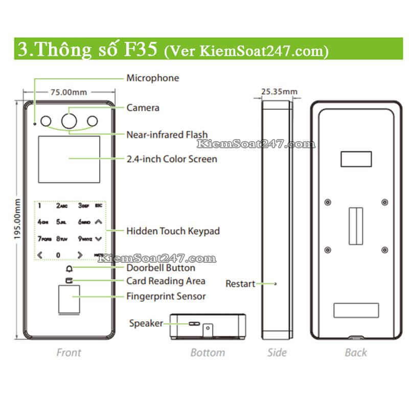 Standalone Access Control F35 may cham cong van tay the tu mat khau 4