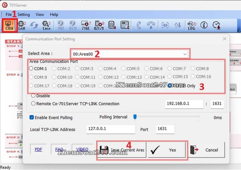 cài đặt dạng kết nối com tcp 701 sever