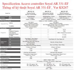 thong so ky thuat soyal Access controller soyal AR 331 e f